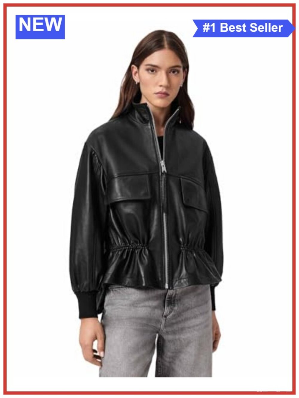 AllSaints Flor Jacket SheepLeather Button Relaxed Fit Casual